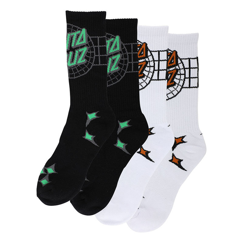Santa Cruz Vector Contest 2-Pack Crew Socks Black/White Multi 9-11 2 Pairs Unisex (ON THE WAY)