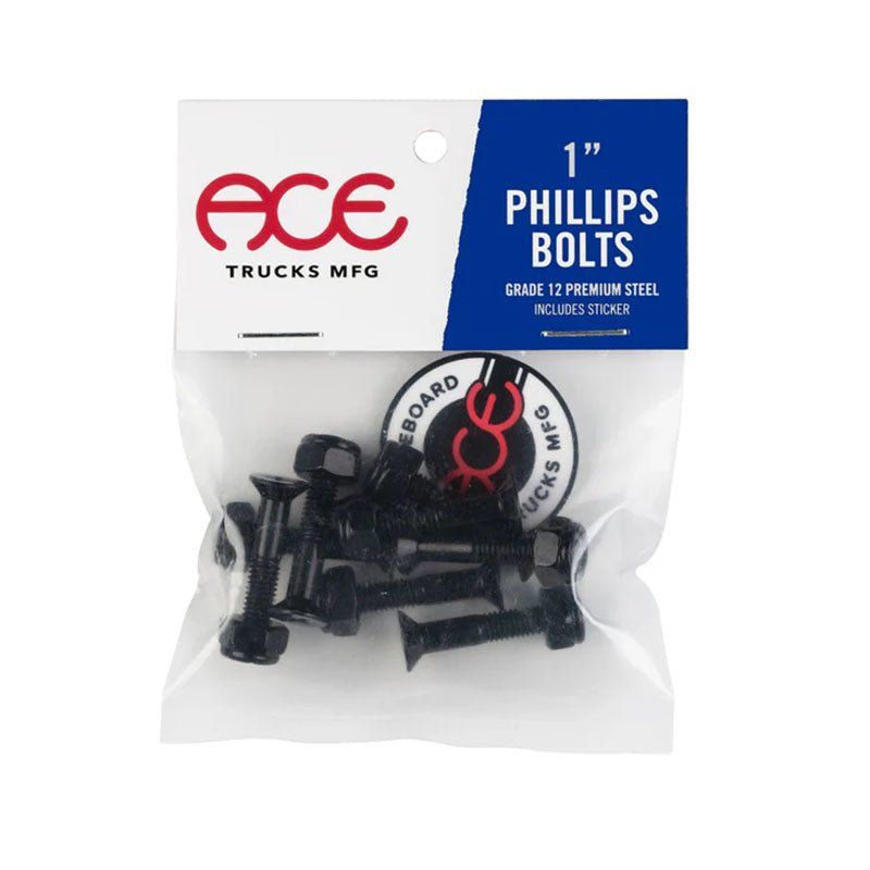 ACE 1" Phillips Black Bolts Skateboard Hardware
