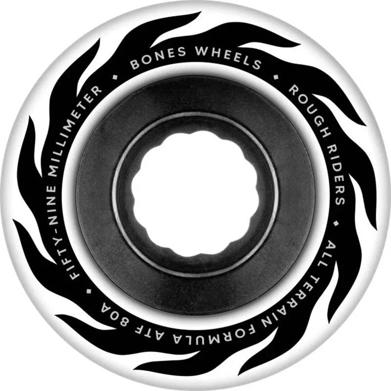 BONES WHEELS ATF Rough Rider Skateboard Wheels ETERNAL FLAME 56MM ROUGH RIDERS 80A WHT 4PK