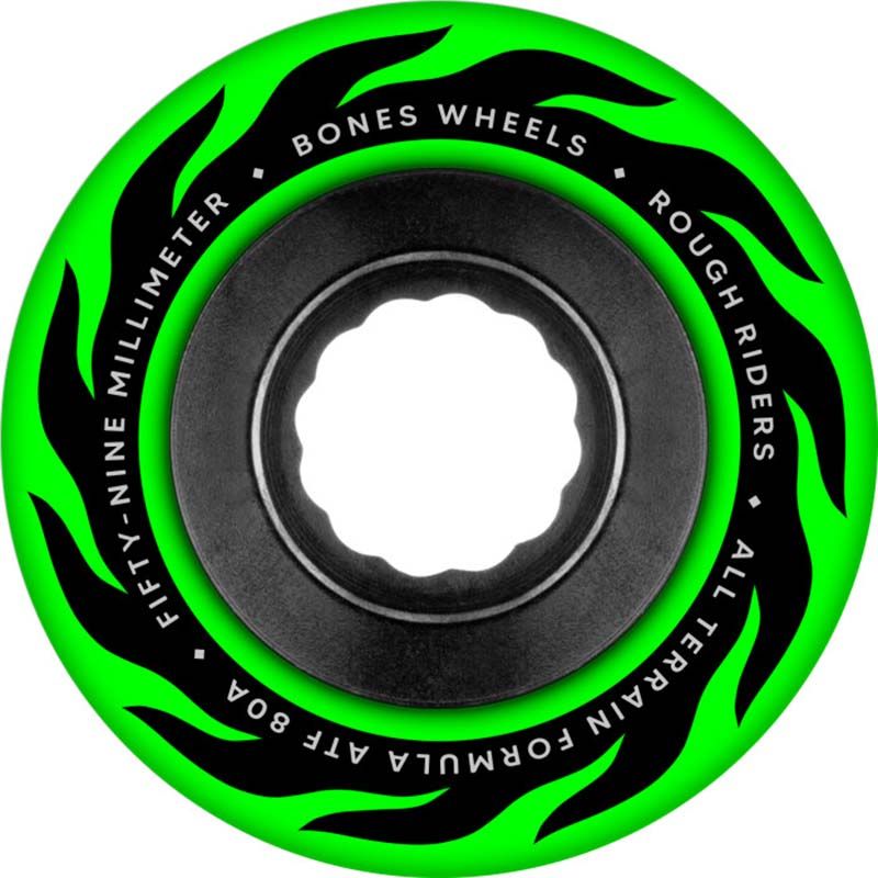 BONES WHEELS ATF Rough Rider Skateboard Wheels ETERNAL FLAME 59MM ROUGH RIDERS 80A GRN 4PK