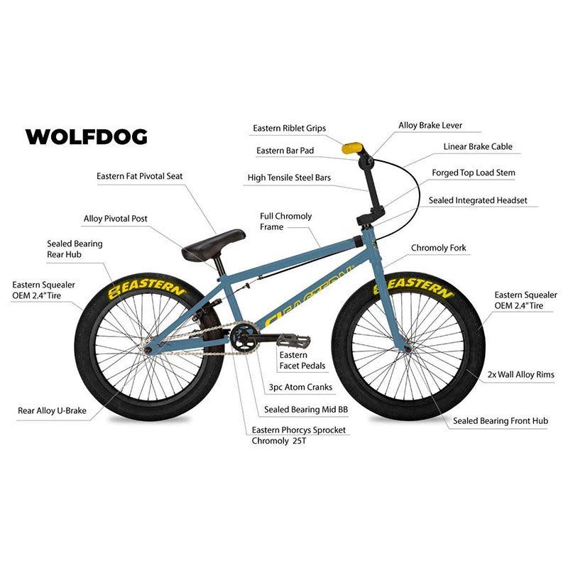 Eastern 20" Wolfdog Slate Blue/Yellow BMX Bicycle