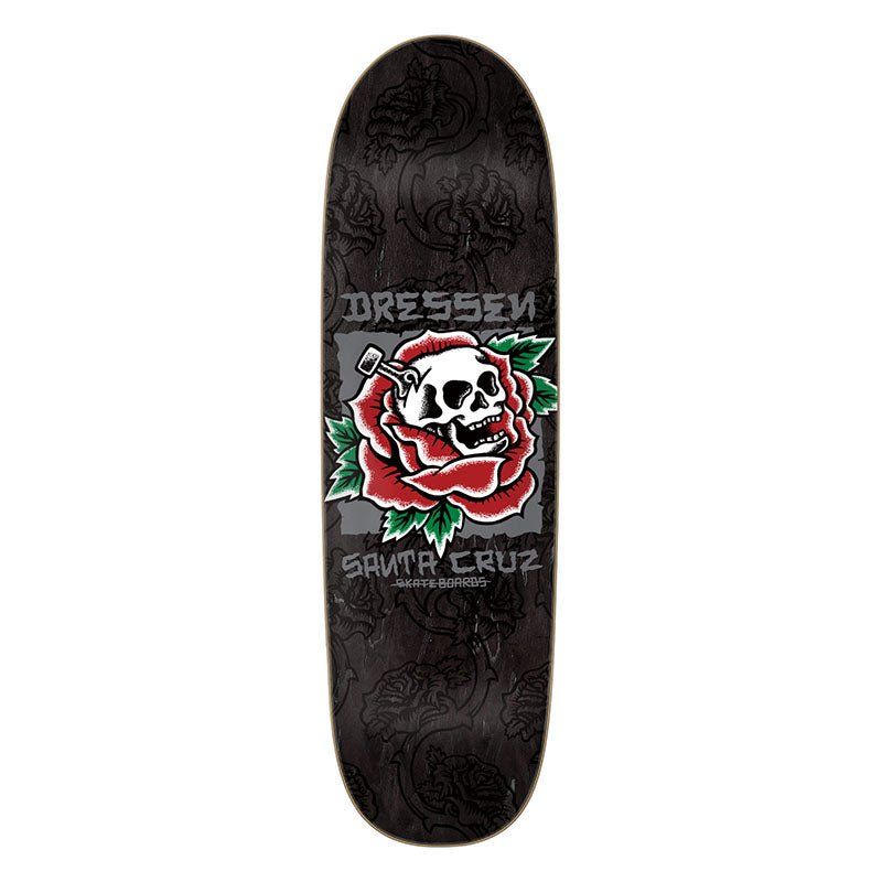Santa Cruz 9.25" x 31.95" Dressen Skull Rose Pro Shaped Skateboard Deck