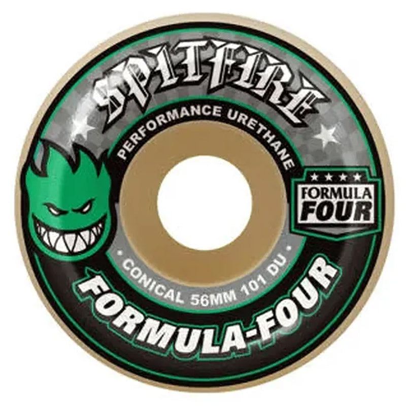 Spitfire F4 54mm 101a CONICAL White W/Green & Black Skateboard Wheels 4pk