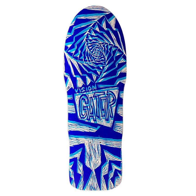 Vision 10.25"x 29.75" Gator II Woodcut Art by Sean Starwars White/Blue Dip Skateboard Deck